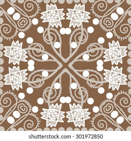 Circular seamless  pattern of floral  motif,stripes,zigzag, spirals, waves, ellipses, stylized flowers. Hand drawn.