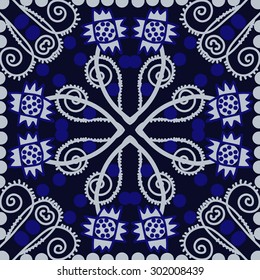 Circular seamless  pattern of floral  motif,stripes,zigzag, spirals, waves, ellipses, stylized flowers. Hand drawn.