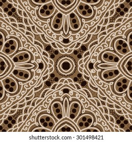 Circular seamless  pattern of oriental abstract  motif,stripes,zigzag, spirals, waves, ellipses. Hand drawn.