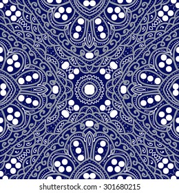 Circular seamless  pattern of oriental abstract  motif,stripes,zigzag, spirals, waves, ellipses. Hand drawn.
