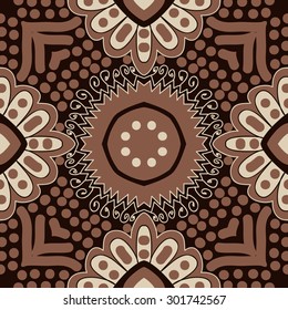 Circular seamless  pattern of oriental abstract  motif,stripes,zigzag, spirals, waves, ellipses,stylized  flowers. Hand drawn.