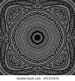 Circular seamless  pattern of oriental motif, spots, hole,  stripes, wave. Hand drawn.