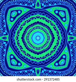 Circular seamless  pattern of oriental motif, spots, hole,  stripes, wave. Hand drawn.