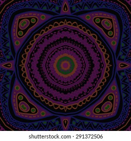 Circular seamless  pattern of oriental motif, spots, hole,  stripes, wave. Hand drawn.