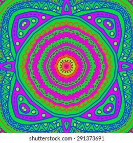 Circular seamless  pattern of oriental motif, spots, hole,  stripes, wave. Hand drawn.