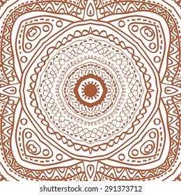 Circular seamless  pattern of oriental motif, spots, hole,  stripes, wave. Hand drawn.
