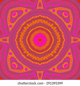 Circular seamless  pattern of oriental motif, spots, hole,  stripes, wave. Hand drawn.