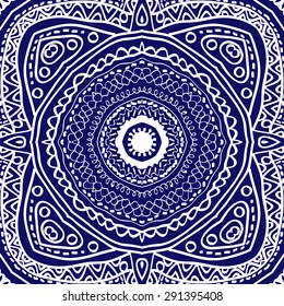 Circular seamless  pattern of oriental motif, spots, hole,  stripes, wave. Hand drawn.