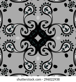Circular seamless  pattern of  oriental motif, spirals, leaves, spirals. Hand drawn.