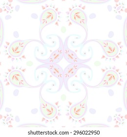 Circular seamless  pattern of  oriental motif, spirals, leaves, spirals. Hand drawn.