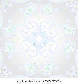 Circular seamless  pattern of  oriental motif, spirals, leaves, spirals. Hand drawn.