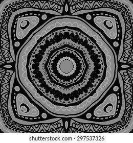 Circular seamless  pattern of oriental motif, stripes, spots, ellipses, hole. Hand drawn.