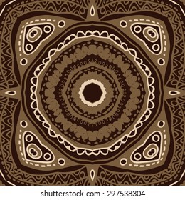 Circular seamless  pattern of oriental motif, stripes, spots, ellipses, hole. Hand drawn.