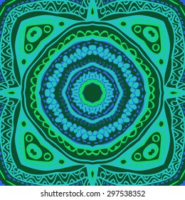 Circular seamless  pattern of oriental motif, stripes, spots, ellipses, hole. Hand drawn.