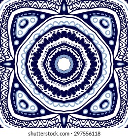 Circular seamless  pattern of oriental motif, stripes, spots, ellipses, hole. Hand drawn.
