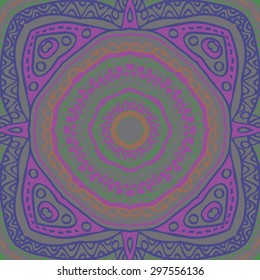 Circular seamless  pattern of oriental motif, stripes, spots, ellipses, hole. Hand drawn.
