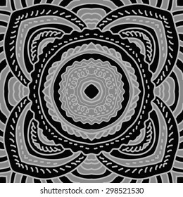 Circular seamless  pattern of oriental motif, stripes, spots. Hand drawn.
