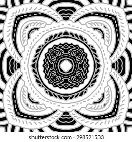 Circular seamless  pattern of oriental motif, stripes, spots. Hand drawn.