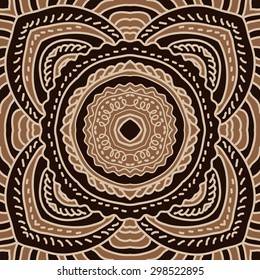 Circular seamless  pattern of oriental motif, stripes, spots. Hand drawn.