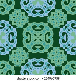 Circular  seamless pattern ot decorative motif, spirals, spots, hole, star. Hand drawn.