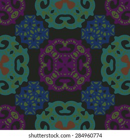 Circular  seamless pattern ot decorative motif, spirals, spots, hole, star. Hand drawn.