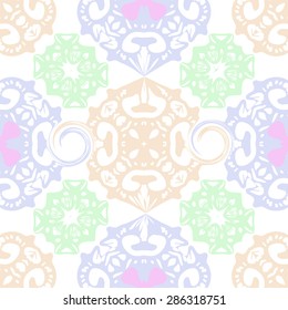 Circular  seamless pattern ot decorative motif,  spots, spirals,ellipses, hole, stars. Hand drawn.