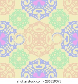 Circular  seamless pattern ot decorative motif,  spots, spirals,ellipses, hole, stars. Hand drawn.