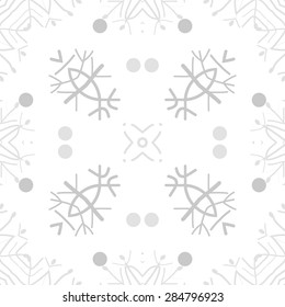 Circular  seamless pattern ot winter theme, snowflakes, ellipses spots, hole. Hand drawn.