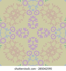 Circular  seamless pattern ot winter theme, snowflakes, hole,spots, stars. Hand drawn.