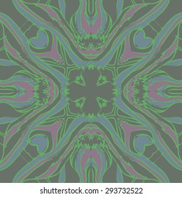 Circular seamless  pattern of striped motif, stripes,spots, waves, stars, doodles. Hand drawn.
