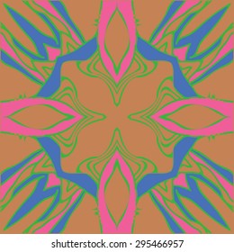 Circular seamless  pattern of striped motif, doodles, spots, stripes, waves. Hand drawn.