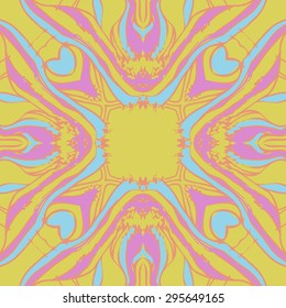 Circular seamless  pattern of striped motif, doodles, spots, stripes, waves, copy space. Hand drawn.