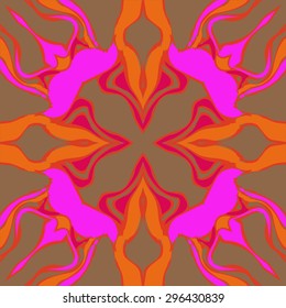 Circular seamless  pattern of striped motif, spots, stripes, waves. Hand drawn.