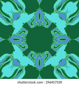 Circular seamless  pattern of striped motif, spots, stripes, waves, copy space. Hand drawn.