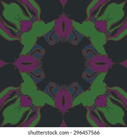 Circular seamless  pattern of striped motif, spots, stripes, waves, copy space. Hand drawn.