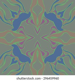 Circular seamless  pattern of striped motif, spots, stripes, waves. Hand drawn.