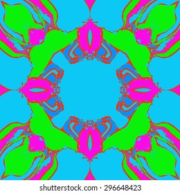 Circular seamless  pattern of striped motif, spots, stripes, waves, copy space. Hand drawn.