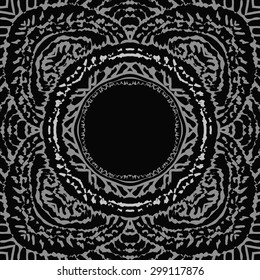 Circular seamless  pattern of striped motif, stripes, waves, copy space. Hand drawn.