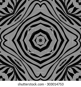 Circular  seamless pattern of striped  motif, stripes, stars, spots. Hand drawn.
