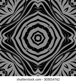 Circular  seamless pattern of striped  motif, stripes, stars, spots. Hand drawn.