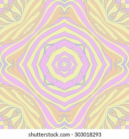 Circular  seamless pattern of striped  motif, stripes, stars, spots. Hand drawn.