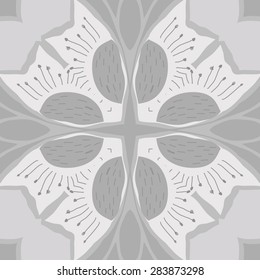 Circular  seamless pattern of  stylized flower, doodles, stamens, cross. Hand drawn.