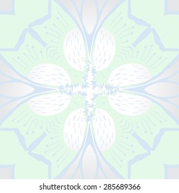 Circular  seamless pattern of  stylized flower, stamens, stripes, wave, cross. Hand drawn.