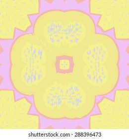 Circular  seamless pattern of  stylized flower, wave, zigzag, doodles. Hand drawn.