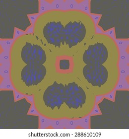 Circular  seamless pattern of  stylized flower, wave, zigzag, doodles. Hand drawn.