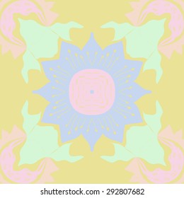 Circular seamless  pattern of  stylized flower, spots, zigzags, hole, doodles. Hand drawn.