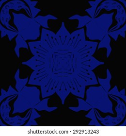 Circular seamless  pattern of  stylized flower, spots, zigzags, hole, doodles. Hand drawn.