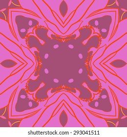 Circular seamless  pattern of  stylized flower, ellipses, stamens, waves,  spots. Hand drawn.