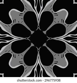 Circular seamless  pattern of stylized flower, spots,hole, copy space. Hand drawn.