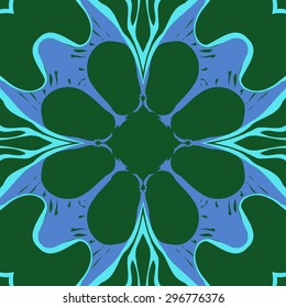 Circular seamless  pattern of stylized flower, spots,hole, copy space. Hand drawn.